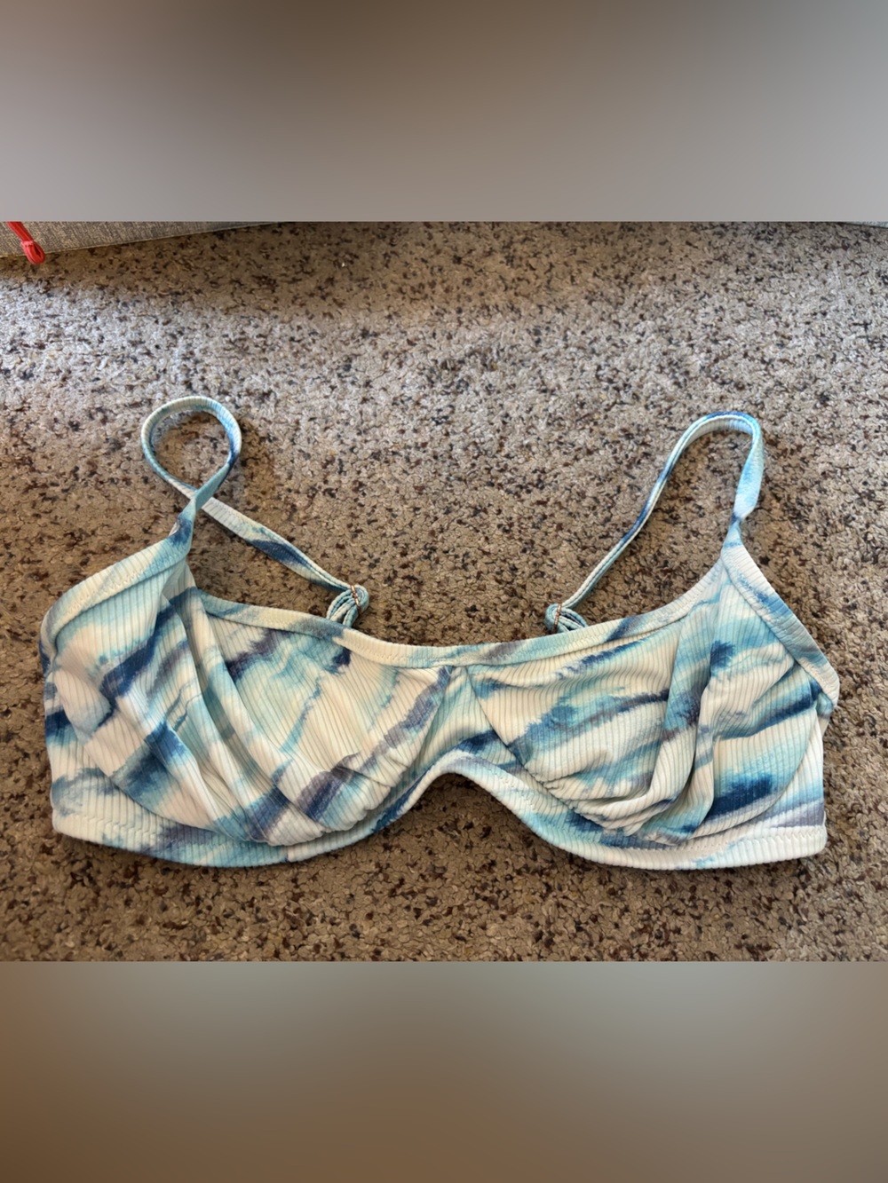 Shade & Shore Blue Tie-Dye Ribbed Bikini Top